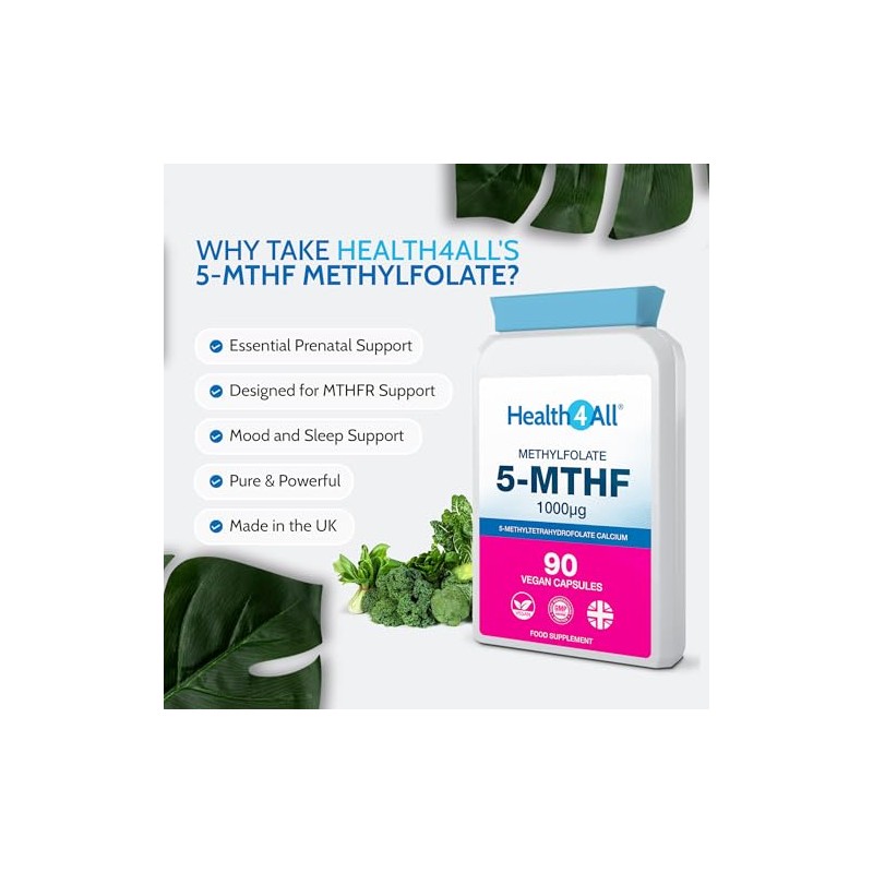 5-MTHF Methylfolate 1000mcg, 90 Capsules, 3 Month Supply, Active Folic