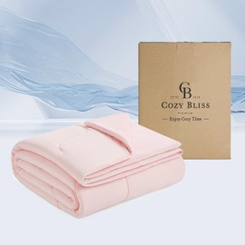 Cozy Bliss Lightweight Natural Cooling Comforter Queen Size, Q-Max 0.4 Soft Breathable Cooling Blanket, Silky Smooth Summer Comforter for Hot Sleepers and Night Sweats, Cool Pink
