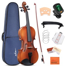 ADM 3/4 Size Wood Violin Set for Kids Teens Students Adults Beginner Acoustic Violin Matte Fiddle Starter Kit with Hard Case, Rosin, Shoulder Rest, Bow, Clip-on Tuner and Fingerboard Sticker