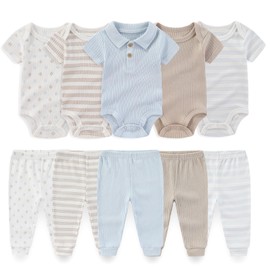 Baby Boy Girl 10 Piece Combined Type Clothing Set Cotton Baby Bodysuits and Pants Set Home Outdoor Infant Clothes