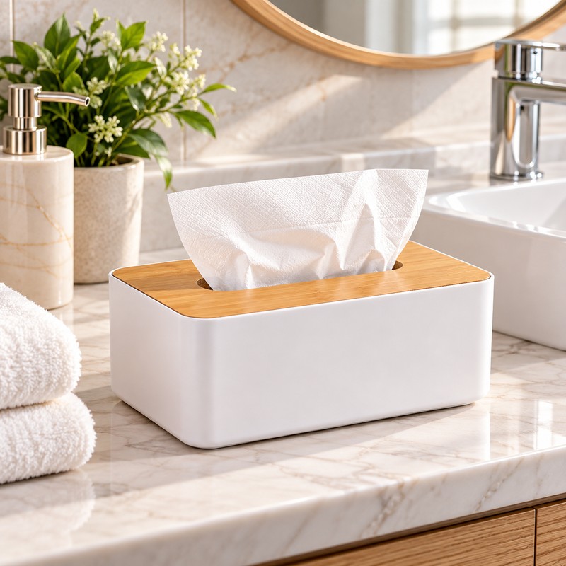 Bamboo Lid Tissue Box Cover for Home & Office –