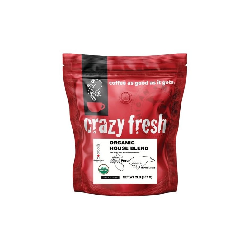 Crazy Fresh Whole Bean Coffee, Organic House Blend 1 lb