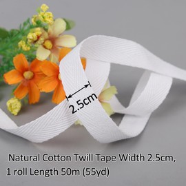25mm Cotton Tape Bias Binding Tape, 50m Twill Webbing Tape, Herringbone Roll Tape for Sewing Dressmaking Alterations Craft