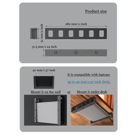 NOTMBESTM Under Desk Mount Holder or Wall Mount, Fit for Laptop, Keyboard, Routers, Modems, Cable Box, Network Switch and Devices Up to 40mm/1.57in Thick (Black)