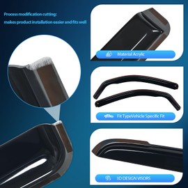 Nilight in Channel Window Deflectors for Toyota Tacoma Access Cab/Tacoma Double Cab 2016 2017 2018 2019 2020 2021 2022 2023 2024 Vent Window Visors, Rain Guards-2PCS