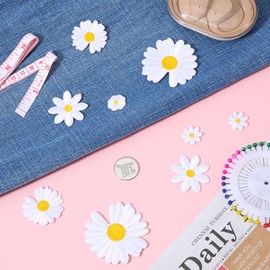 Daisy Flower Iron on Patches, 10 Pcs Embroidered Sew-On Applique for Bags, Jackets & Jeans, White Floral Clothing Repair Decor (Cute DIY Craft)