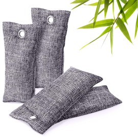 Pack of 4 Air Purification Bags, Activated Carbon Odour Absorber Made of Bamboo Charcoal (4 x 75 g), Natural Perfect Odour Remover for Car, Kitchen, Room, Wardrobe, Charcoal Bags