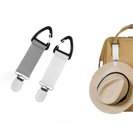 GOEDEKE 2Pcs Hat Clips for Travel on Bag, Hat Bag Clip for Traveling Bags Backpacks Purses Luggage Outdoor Travel Accessory(Gray+ White)