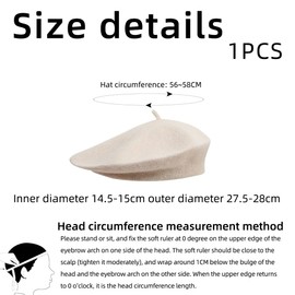 PSOWQ 1 Piece French Beret Women's Beret Hat Classic Artists Barrett Hat Fashion Beret Hat for Men Dress Hat Berets Winter Hat French Beret for Autumn / Winter White 58 cm, cream-coloured