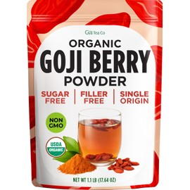 Gya Tea Co Goji Powder 1.1lb (17.64 Oz) - 100% USDA Organic Vegan Berries - Ideal for Healthy Smoothies, Tea, Baking - Antioxidant Rich Superfood for Wellness Support & Energy - Non GMO, Gluten Free