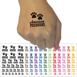 American Foxhound Dog Paw Prints Fun Text Temporary Tattoo Water Resistant Fake Body Art Set Collection - Purple (One Sheet)