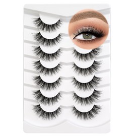 3D False Eyelashes, Cat Eye, Wispy, Natural Short False Eyelashes, Super Natural, Cross, Fluffy, Soft, Reusable Faux Mink Eyelashes, No. 212