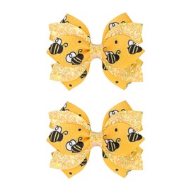 YanJie 2Pcs 3’’ Hair Bow for Girls Bee Glitter Clips Yellow Hair Accessories for Women Orange Hairpin Cute Bowknot Barrettes Pins Girls Outfits