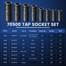 DikTalk 70500 Tap Socket Set, 8-Piece 1/4" & 3/8" Drive Tap Socket Adapter for Socket Wrench Set Use, Fits All MCTI Taps Thru 1/2” & 1/8" NPT Taps