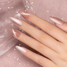 RARJSM Cat Eye Gel Nail Polish Nude Pink Silver Glitter Natural Skin Tone Color 15ml Sparkle Shimmer Velvet Cateye Gel Polish with Magnetic Stick UV LED Curing Require Soak Off Home Salon Manicure