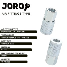 Joroy 10 Pieces 1/4 Air Hose Fittings Industrial M-Type Coupler Female 300PSI