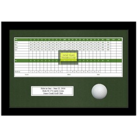 Hole In One 10x15 Black Golf Scorecard Golf Ball Frame with Optional Engraved Plate; Moulding blk-004 Shadowbox, NEW Fairway Green Mat (holds up to 5x12 card, not incl) UPDATED JULY 2025