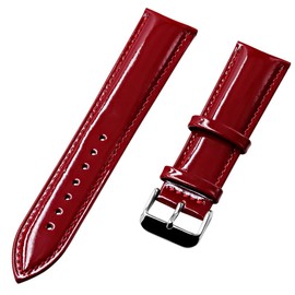 Kai Tian Genuine Shiny Leather Watch Strap for Men and Women Black Blue Red with Silver Gold Rose Buckle 12 mm 14 mm 16 mm 18 mm 20 mm 22 mm, Red (silver buckle), Classic