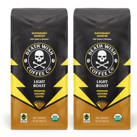 Death Wish Coffee, Ground Light Roast, Organic and Fair Trade, 1 Pound (Pack of 2)