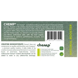 Chemp Chemp Creatine, 100% pure Creapure? Creatine Monohydrate, 300g Powder, 88 Servings, Muscle Building