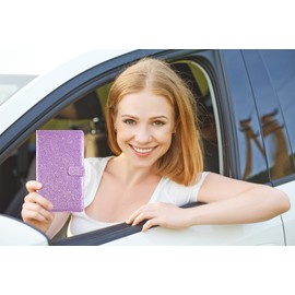 Caweet Car Registration and Insurance Holder Vehicle Glove Box Organizer Leather Car Document Holder for Driver's License, ID, Key Information Cards with Magnetic Closure, Glitter Purple
