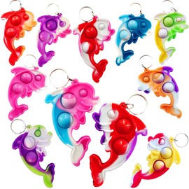 10 Packs Bulk Small Dolphin Mini pop Fidget Keychain，Birthday Party Favors Supplies Classroom Summer Student Prize