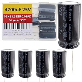 4700uF 25V 16x31.5mm Rubycon condensador electrolítico bajo ESR 0.019Ω larga vida útil 36 años a 55 grados C mfd Mircofarad Micro Farad condensadores de aluminio de plomo radial (paquete de 5)