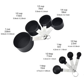 black Measuring Tools 8-Piece - 4 Measuring Cups / 4 Measuring Spoons Nylon Measuring Cup and Spoon with Metal Handles for Liquids and Solids