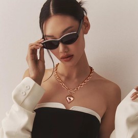 FAUTHENTICUTE Rose Gold Heart Necklaces For Women Thick Chain Necklace With Toggle Clasp And Big Puffy Heart Pendant Chunky Statement Necklaces