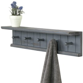 MyGift 5-Hook Dark Grey Wall Mounted Floating Bathroom Shelf & Towel Rack