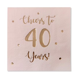 Cheers to 40 Years Cocktail Napkins | Happy 40th Birthday Decorations for Men and Women and Wedding Anniversary Party Decorations | 50-Pack 3-Ply Napkins | 5 x 5 inch Folded (Pink)