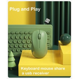 Keyboard and Mouse Combo,2.4G Wireless 79 Cute Round Keys Small Keyboards Silent and 1600 DPI Optical Mice Set (Green)