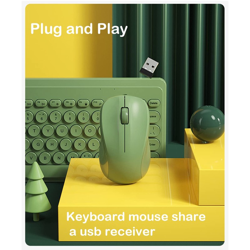 Keyboard and Mouse Combo,2.4G Wireless 79 Cute Round Keys Small