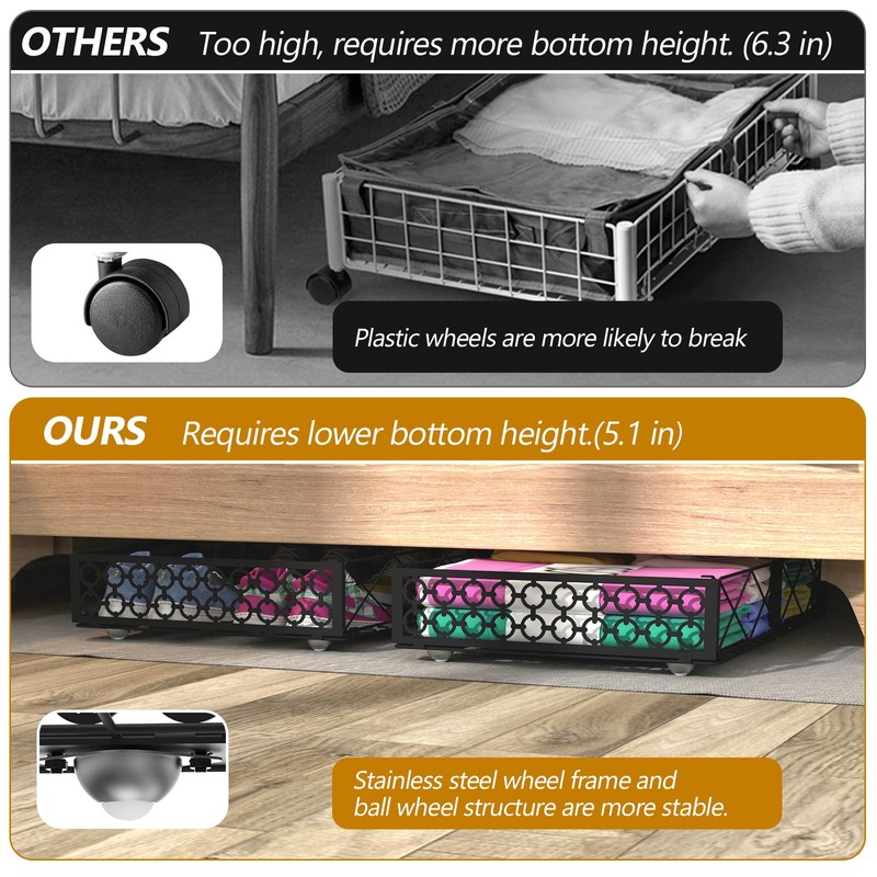 NADAMOO Under Bed Storage with Wheels, 2 Pack Rolling Under