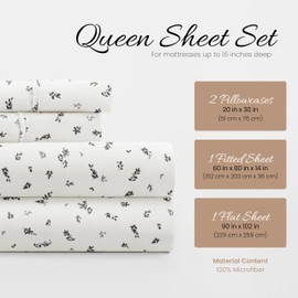 Linen Market 4 Piece Queen Bedding Sheet Set (Light Gray Leaves) - Sleep Better Than Ever with These Ultra-Soft & Cooling Bed Sheets for Your Queen Size Bed - Deep Pocket Fits 16" Mattress