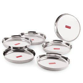 HAZEL 10-Inch Stainless Steel Dinner Plates Set of 6, 14 oz Unbreakable Dishes for Camping & Dining