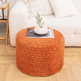 Round Pouf Ottoman Stuffed 20 x 20 x 14 Inches Boho Poof Foot Stool Home Decor Floor Pouffe Ottoman Foot Rest for Couch Sofa Living Room Bedroom (Burnt Orange)