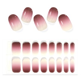 SILPECWEE Semi Cured Gel Nail Strips (Gradient Red & White - 16PCS), Gel Nail Stickers Full Nail Wraps Need UV Light, Salon Quality & Easy to Use - with Prep Pads, Nail File, Wood Stick