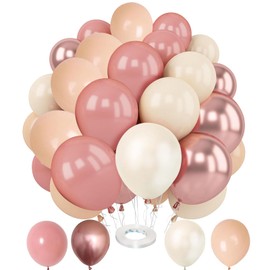 Retro Blush Pink Balloons 60 pcs 12 Inch with 3 pcs White Ribbon Rose Gold Balloons Peach Dusty Pink Balloons for Birthday Baby Shower Graduation Wedding Mother's Day Party Decorations