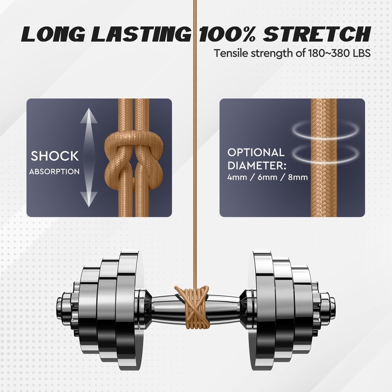 Bungee Cord Elastic Shock Cord, 5mm x 20M Khaki