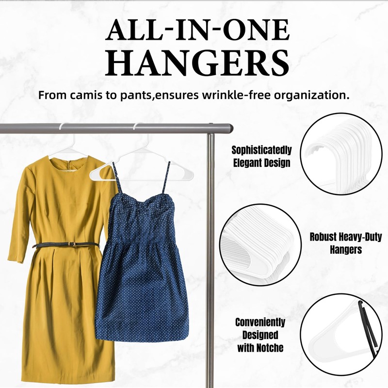 Premium White 10-Pack Hangers - Extra Strong 17-inch Plastic Coat