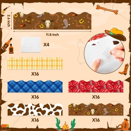 BeYumi 80Pcs Western Themed Bulletin Board Borders Western Cowboy Bandana Plaid Scalloped Border Trim Decoration Wild West Themed Classroom Chalkboard White Board Party Decor for Elementary Preschool