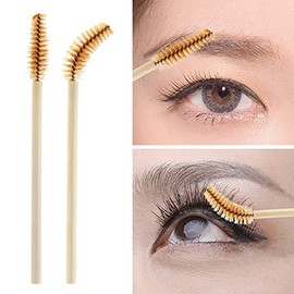 100 varitas de rímel desechables, brocha de bambú para extensiones de pestañas, cepillos de cejas con bobina, kits de maquillaje aplicador de varita de pestañas, color café