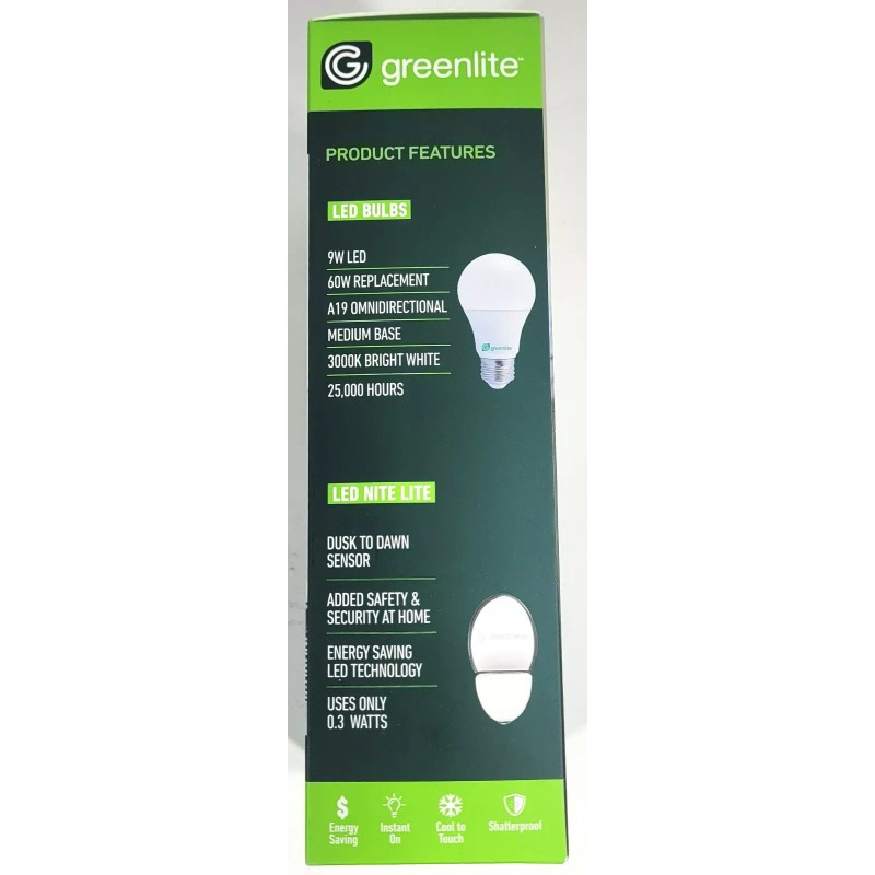 Greenlite 9W LED + LED Nitelite w/ Dawn to Dusk