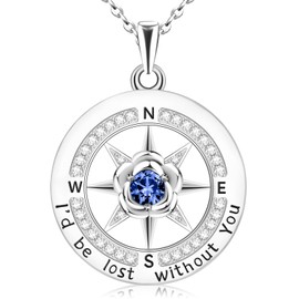 HOH-Tech Compass Necklace for Women 925 Sterling Silver Id be Lost without You Compass Necklace Birthstone Graduation Rose ewelry Pendant for Mothers Wife Daughter-Sep-Sapphire