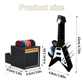 JINJUMEI Guitar Picks Holder Box, Amp Speaker Styled Pick Holder and V-Shaped Guitar Pick Holder with 5 Celluloid Guitar Picks, Guitar Pick Storage Box Set for Guitar Players and Music Enthusiasts