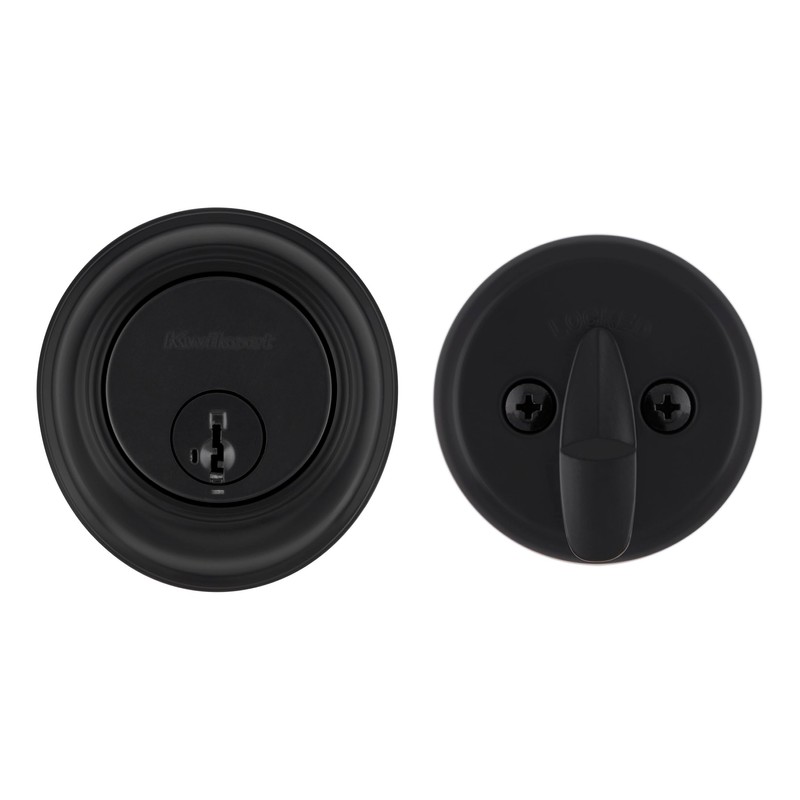 Kwikset 817 Deadbolt Lock, Matte Black Round Exterior Keyed Front