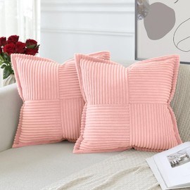 Artscope Set of 2 Corduroy Cushion Covers, Velvet Cushion, Soft Decorative Cushion Cover, Modern Cushion Cover, Wrapped Edge, Sofa Cushion for Living Room, Bedroom, Pink, 45 x 45 cm