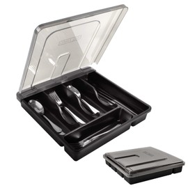 Gikecor Cutlery Organizer with Lid, Silverware Utensil Organizer for Kitchen Countertop, 5 Compartments Flatware Tray Drawer Organizer for Silverware