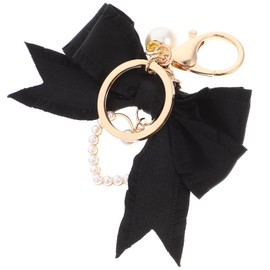 VALICLUD Bow Keychains Large Heart Bowknot Pearl Keyring Car Key Fob Charms for Backpack Lovely Keychain for Girl Women Purse Wallet Handbag Decor Black